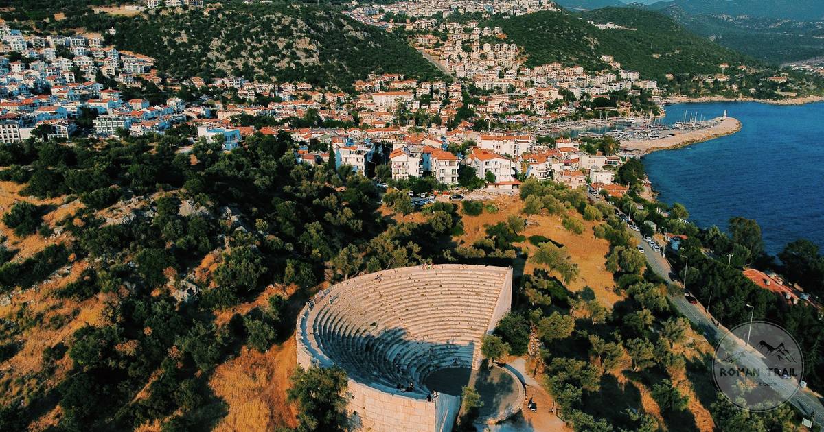 The ancient Roman amphitheatre above the coast at Kas, Turkey