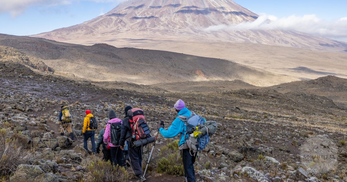 Hikers on the rugged trails of Mount Kilimanjaro, Tanzania