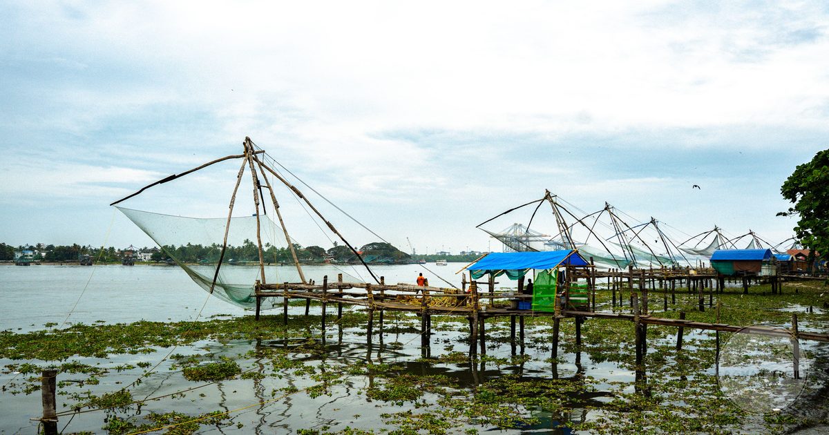 Chinese fishing nets on the waterfront at Fort Kochi, Kerala, India