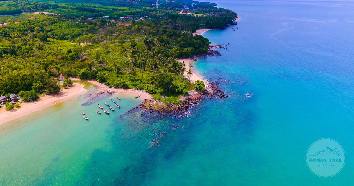 Aerial view of a beach and green landscape on Koh Lanta, Thailand