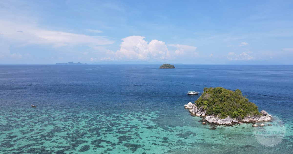 Aerial view of turquoise water at Ko Tarutao, Satun, Thailand