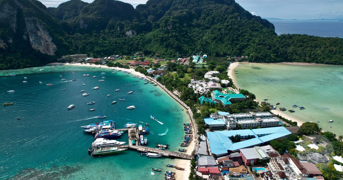 Aerial view of Tonsai village on the Phi Phi Islands, Thailand