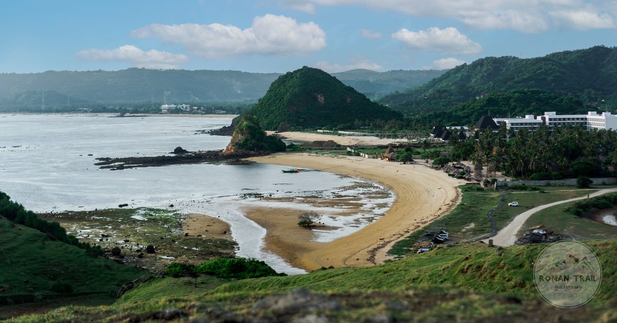 Aerial view of a beach along the coast of Lombok, Indonesia