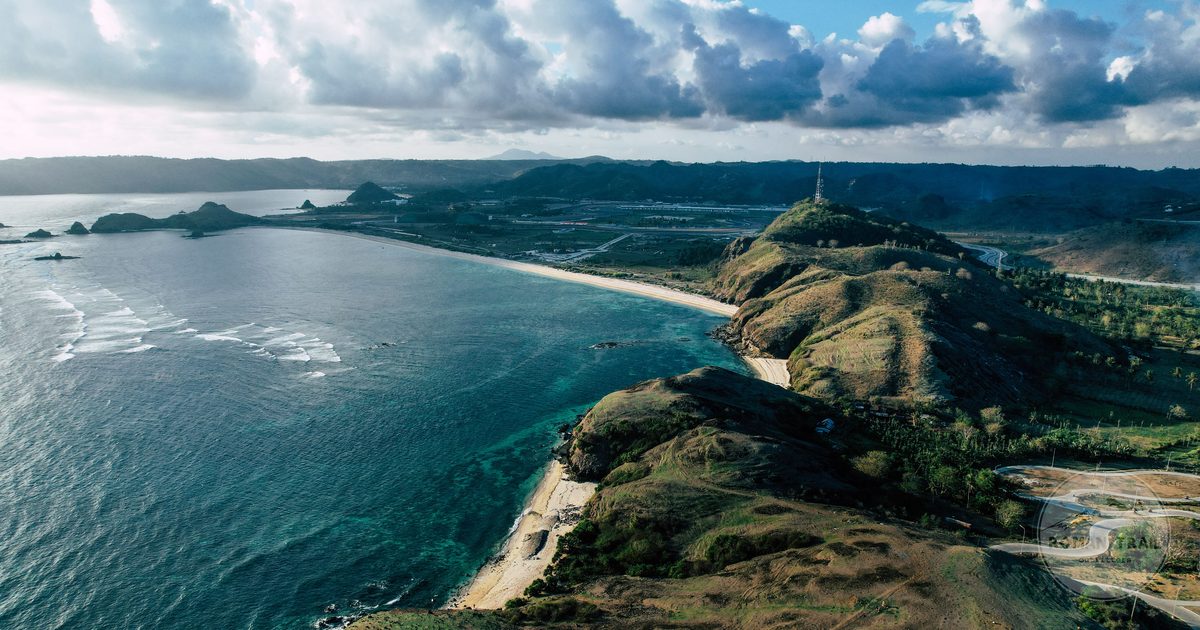 Aerial view of the Mandalika coastline near Kuta, Lombok, Indonesia