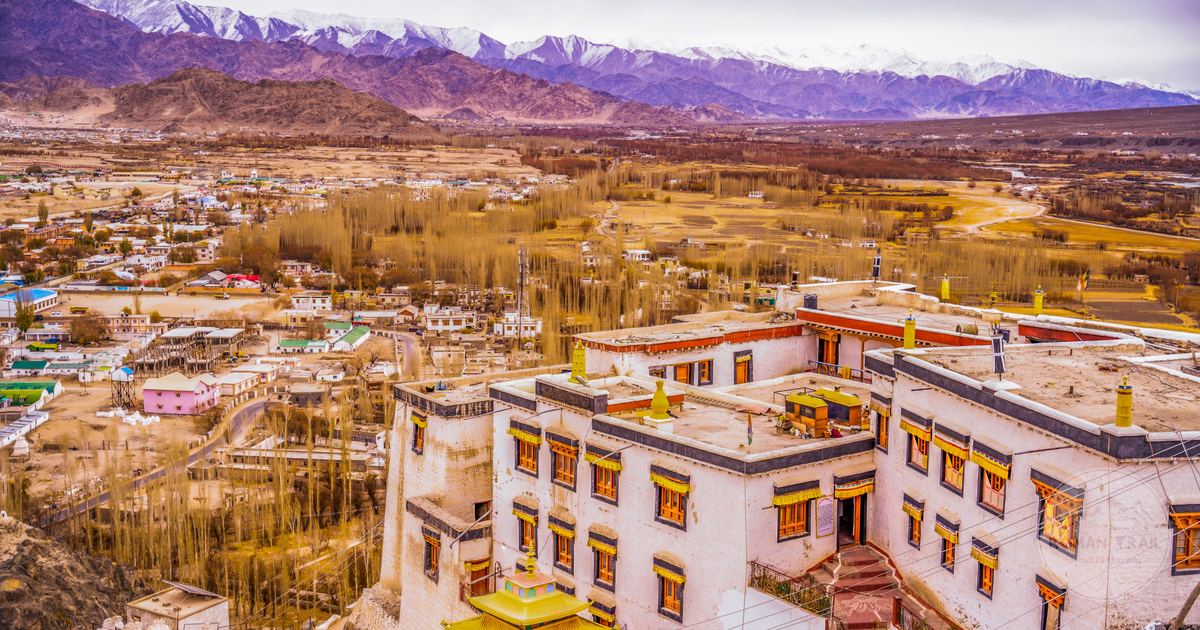 A monastery below the Himalaya at Leh, Ladakh, India