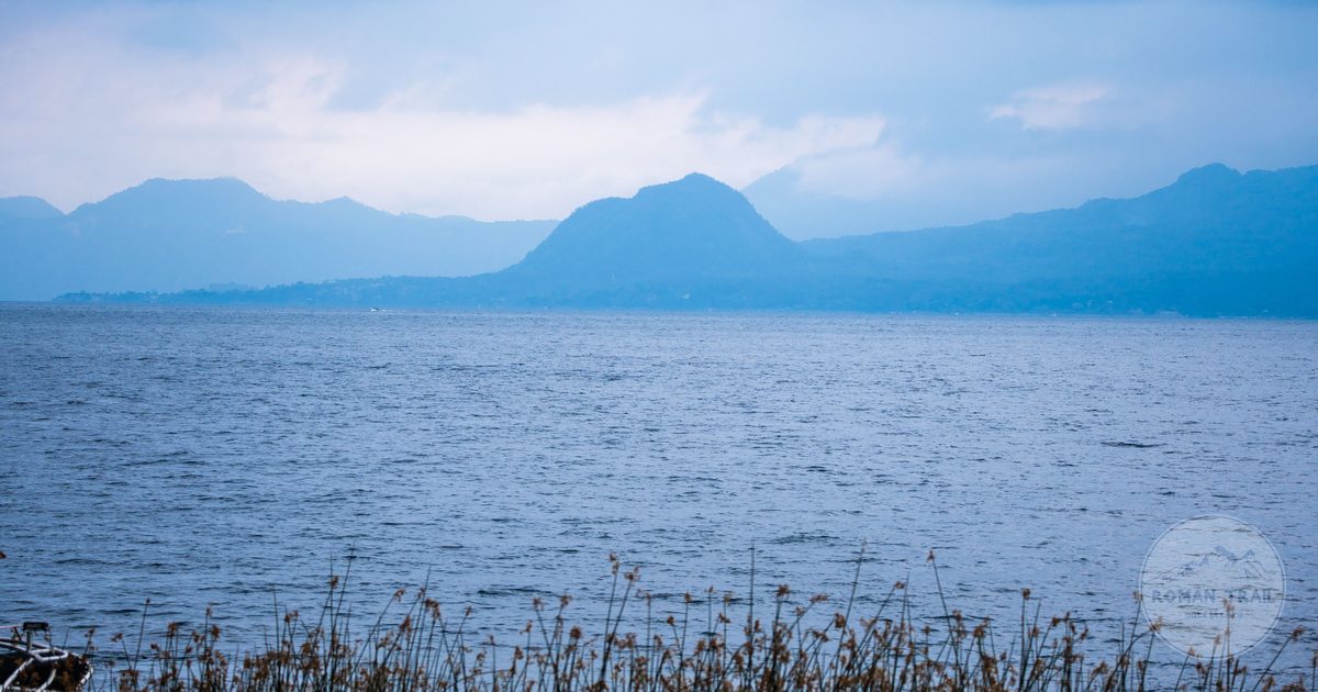 Lake Atitlan with Cerro de Oro behind it, Guatemala