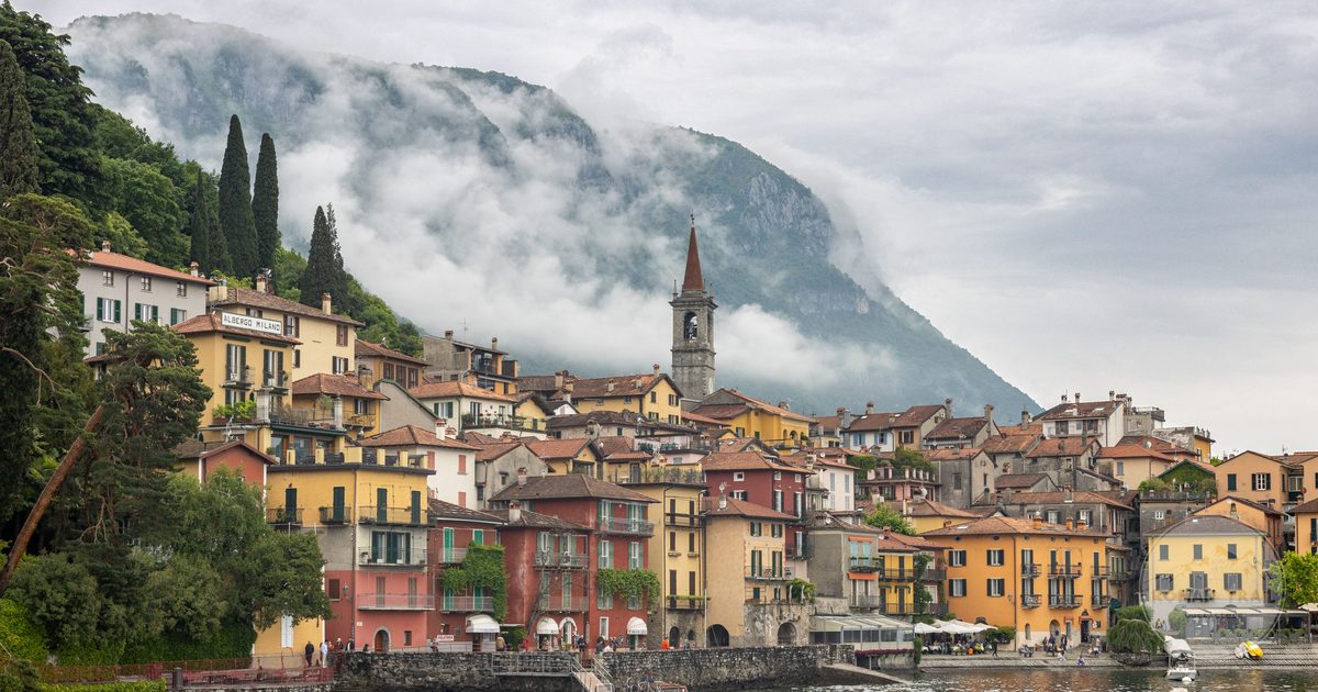 Varenna on Lake Como with misty mountains behind, Italy