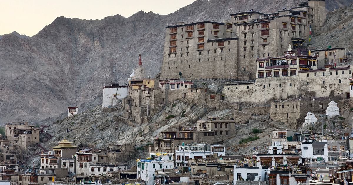Leh Palace below the mountains of Ladakh, India