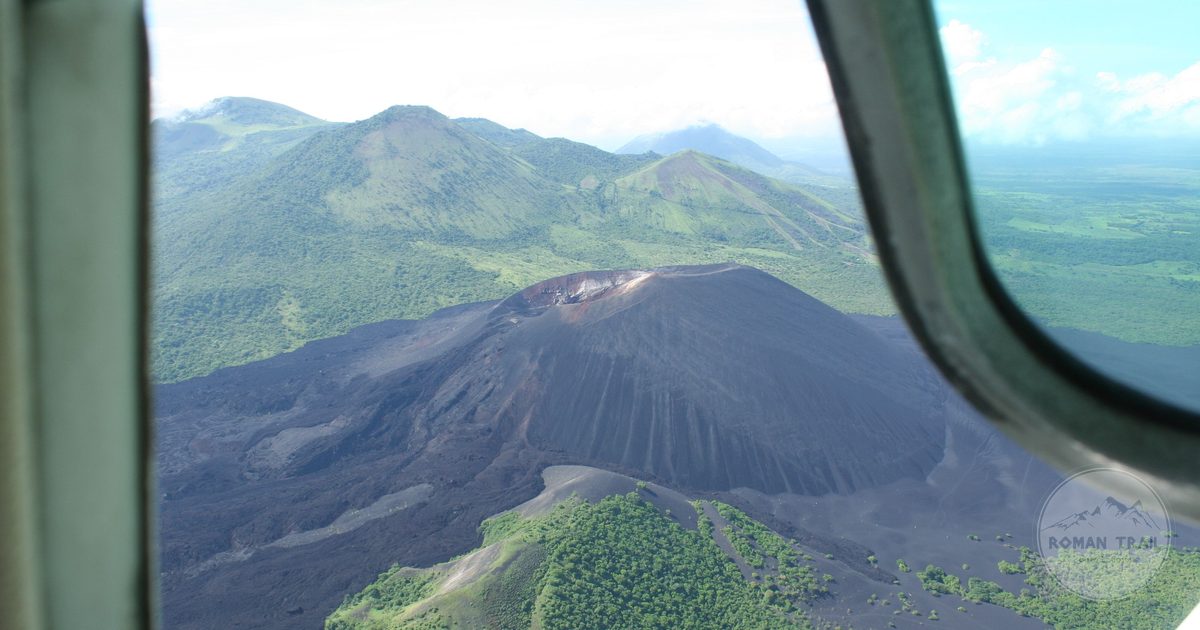 Aerial view of Cerro Negro volcano and green surroundings in León, Nicaragua
