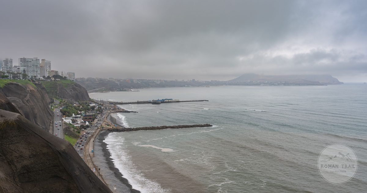 Miraflores under overcast winter skies above the Pacific, Lima, Peru