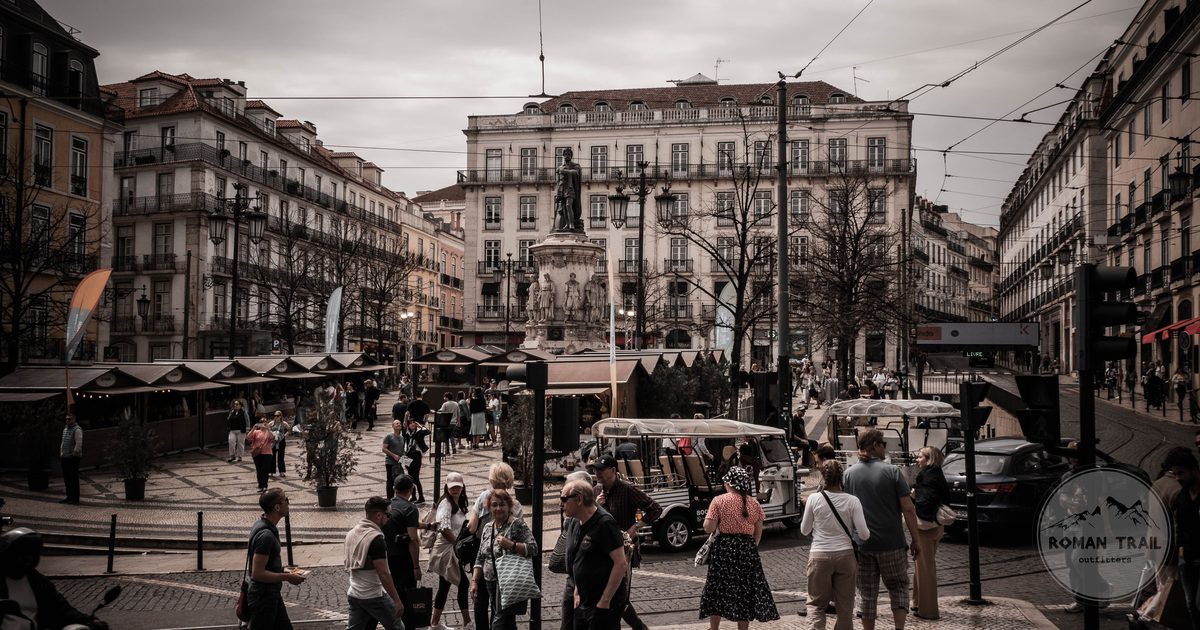 Rossio Square and its historic architecture in Lisbon, Portugal