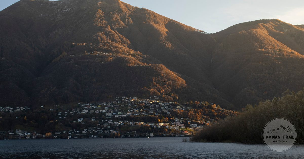 Locarno and Lake Maggiore under warm sunset light, Ticino, Switzerland