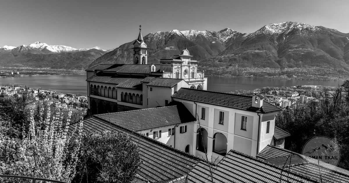 The Madonna del Sasso above Locarno with the lake and mountains, Switzerland