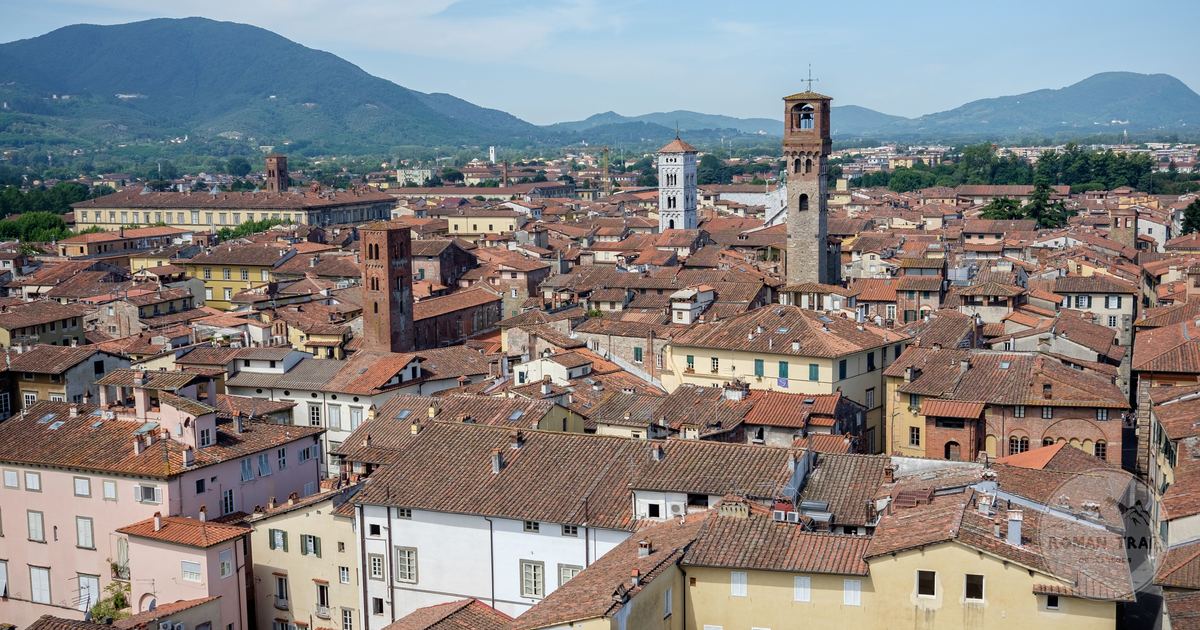 The rooftops and towers of the historic centre of Lucca, Tuscany, Italy