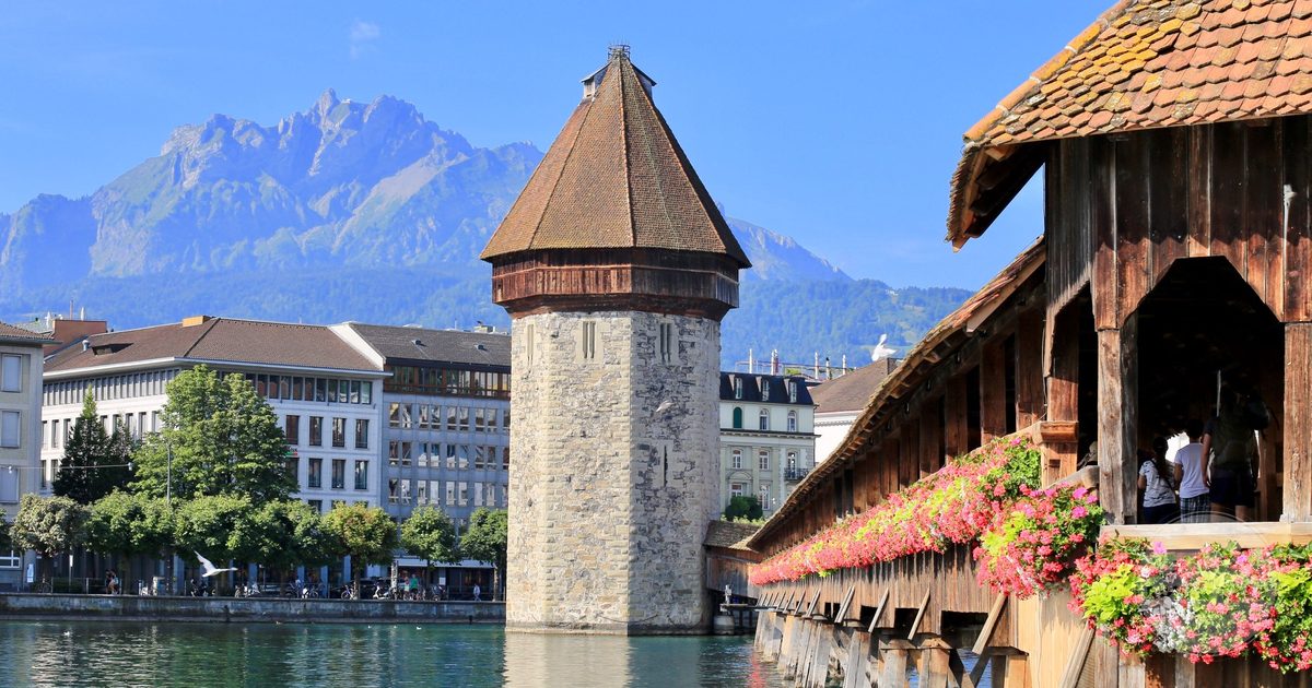 The Chapel Bridge and Water Tower in Lucerne, Switzerland