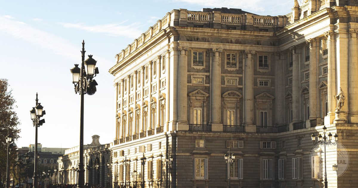 The Royal Palace of Madrid in golden evening light, Spain