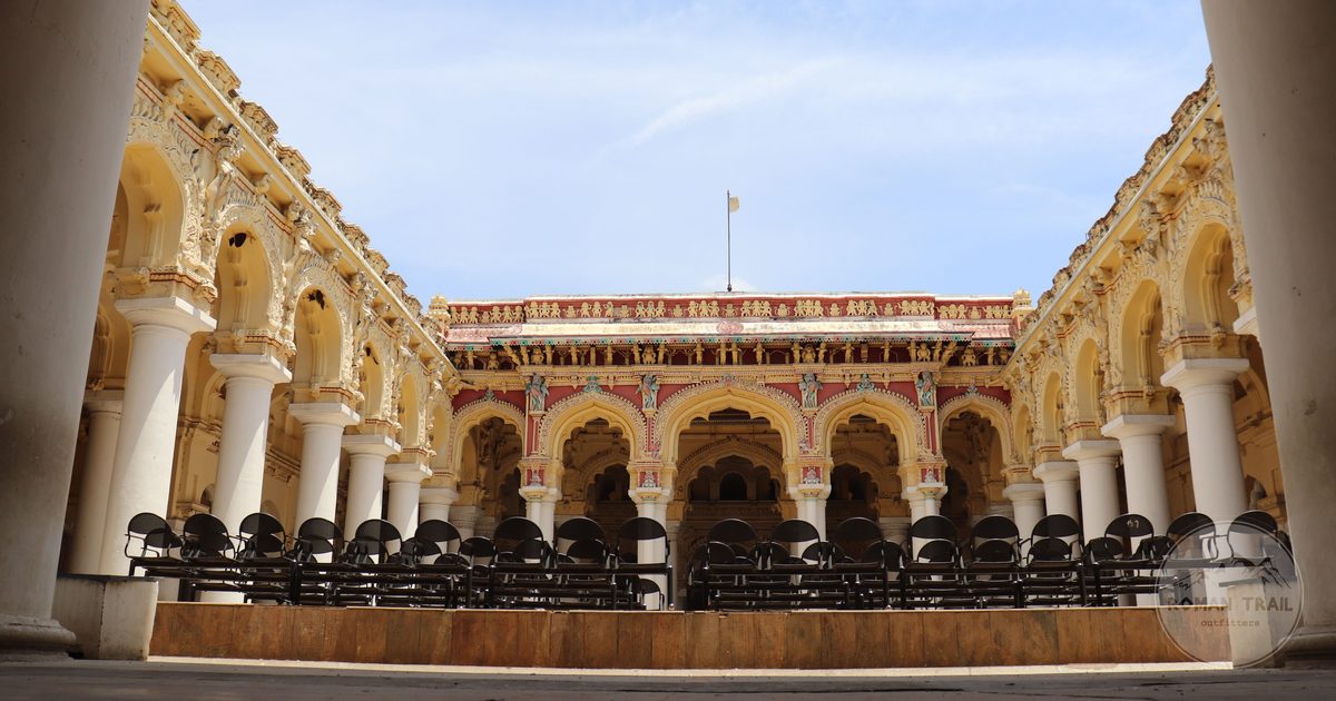 The courtyard of Thirumalai Nayakkar Palace in Madurai, Tamil Nadu, India