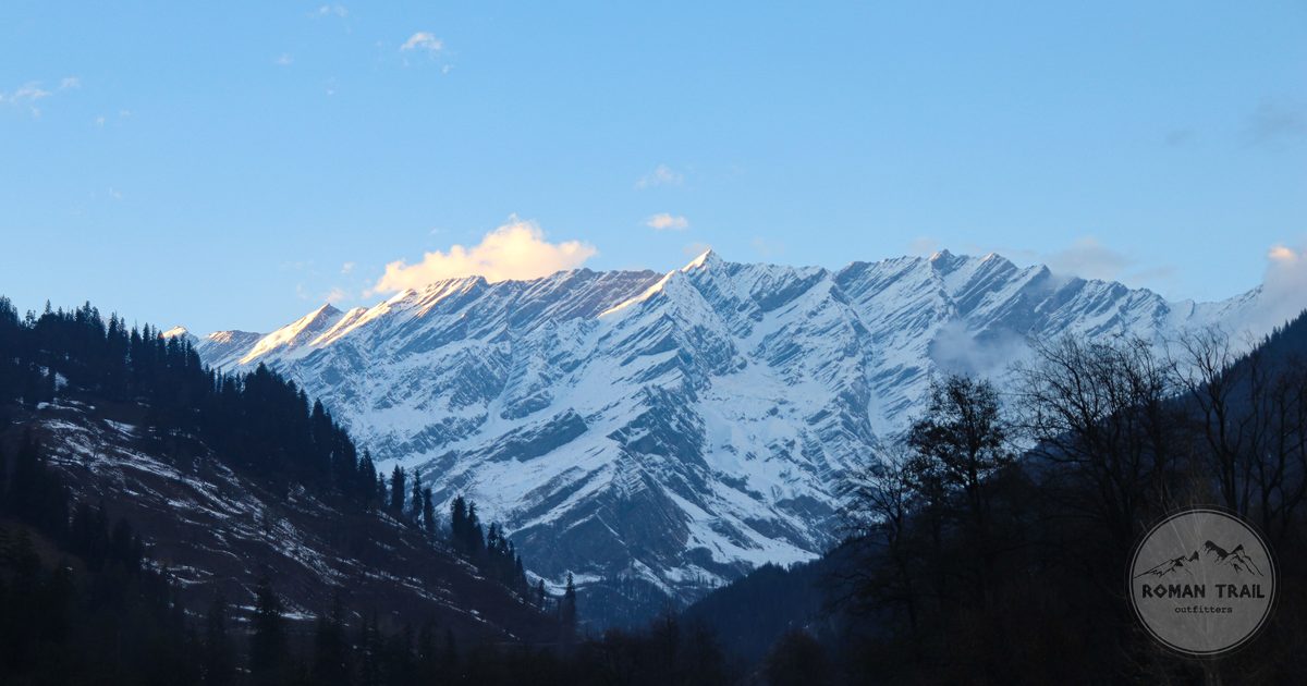 Snow capped mountains above Manali in winter, Himachal Pradesh, India