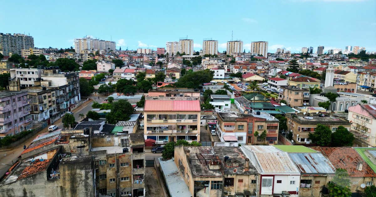 Colourful residential buildings and greenery from above in Maputo, Mozambique