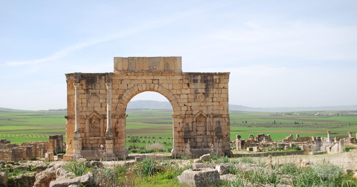 The Roman triumphal arch at Volubilis in Meknes province, Morocco