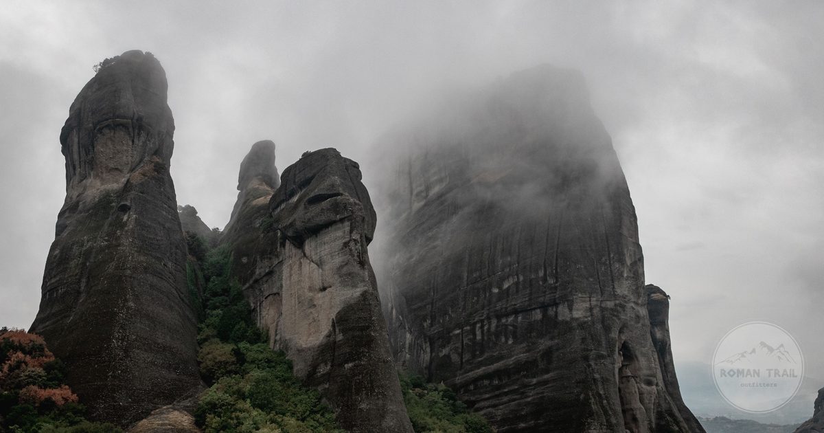 Mist around the rock formations of Meteora, Greece