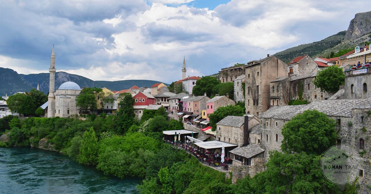 Historic buildings beside the river at Mostar, Bosnia and Herzegovina