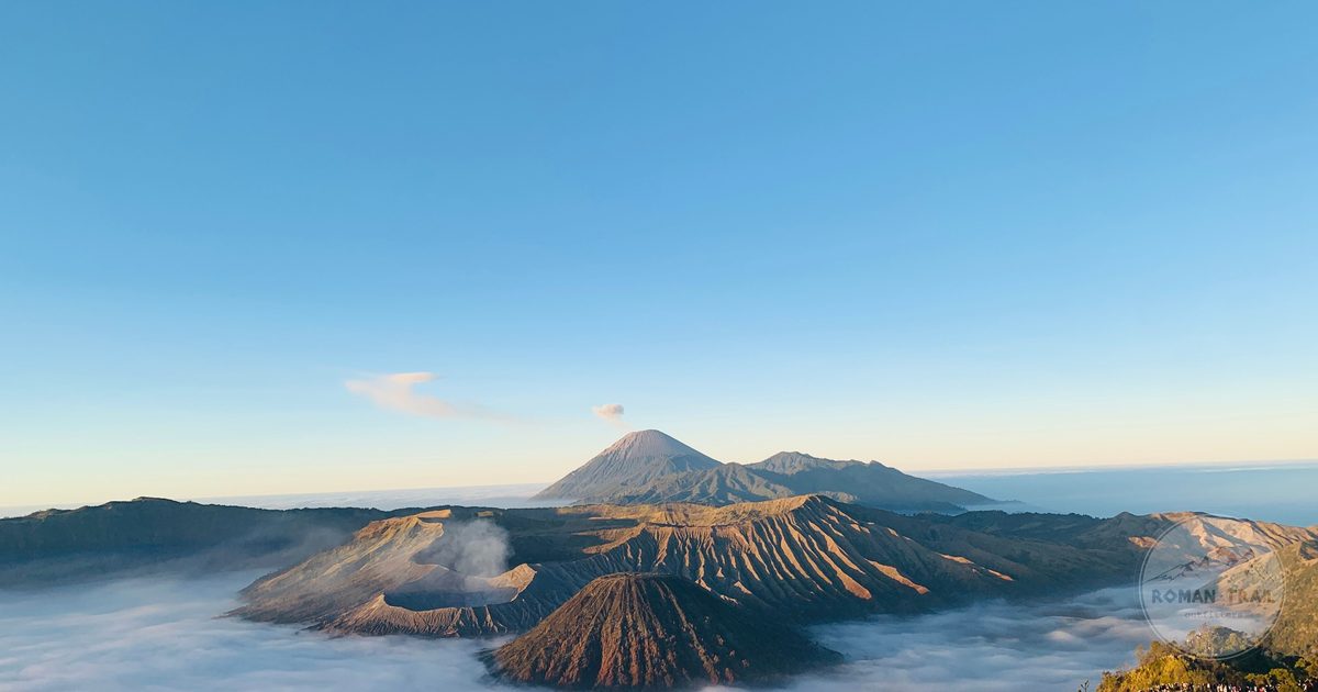 Mount Bromo at sunrise enveloped in mist, East Java, Indonesia
