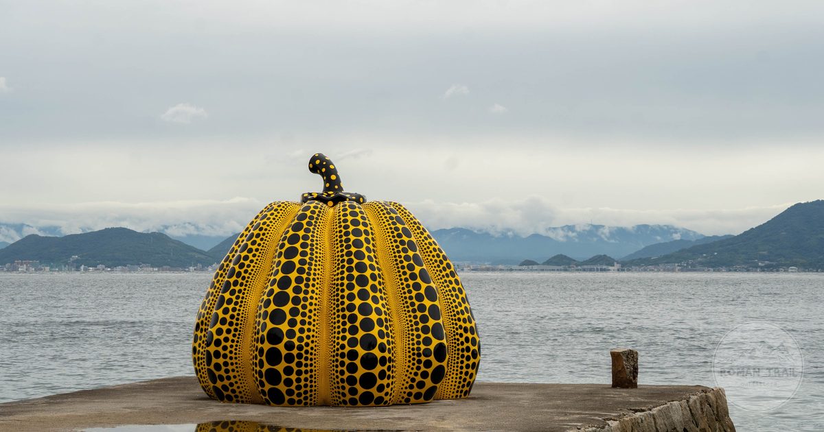 The yellow pumpkin by Yayoi Kusama on the pier at Naoshima, Kagawa, Japan