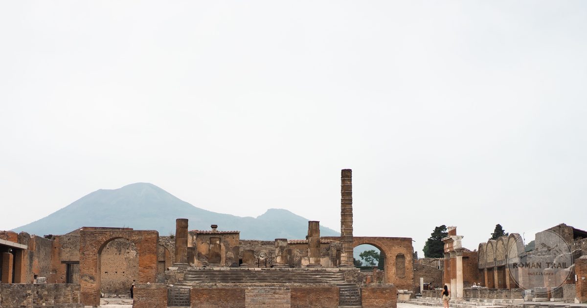 The ruins of Pompeii with Mount Vesuvius behind, Italy