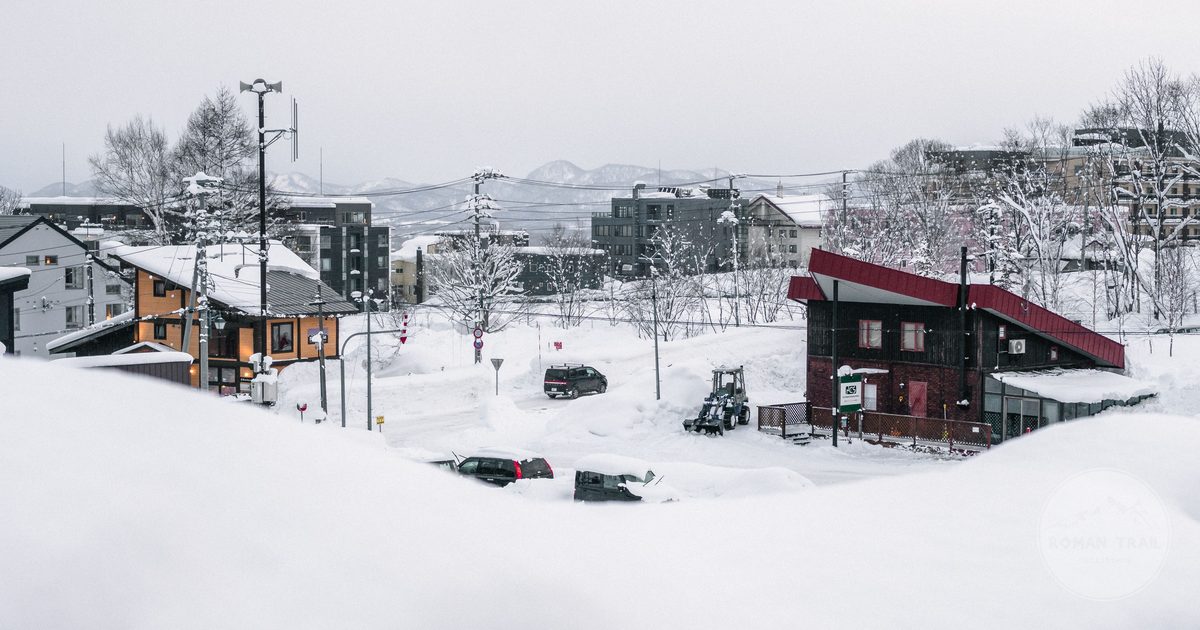 A snow covered village in winter at Niseko, Hokkaido, Japan