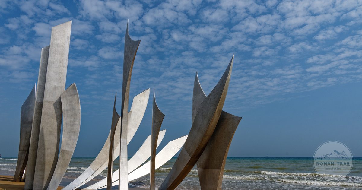 The Les Braves sculpture on Omaha Beach, Normandy, France
