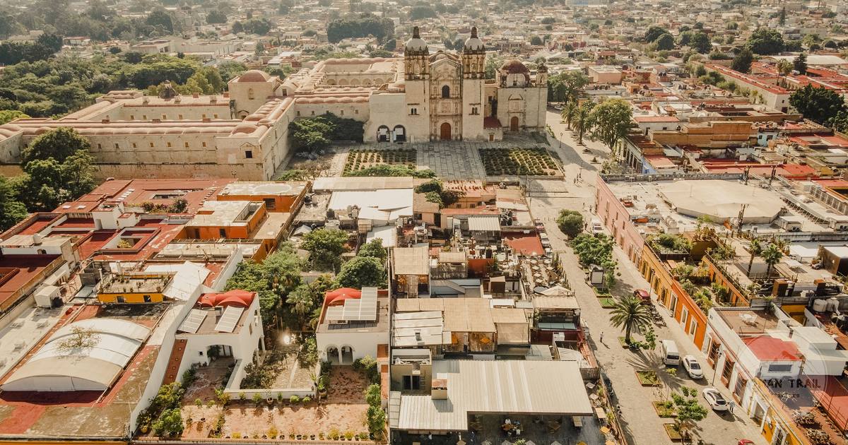 Aerial view of Oaxaca city with its historic streets, Mexico