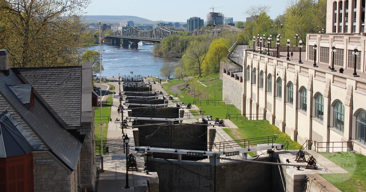 The Rideau Canal locks with spring foliage, Ottawa, Canada