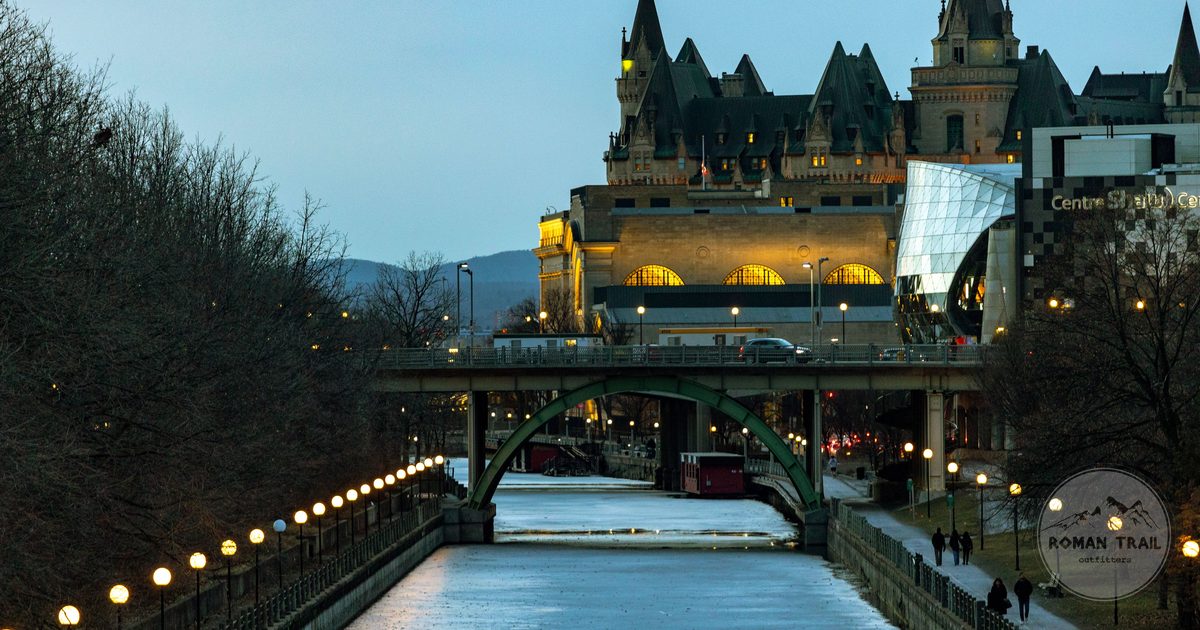 The Rideau Canal at twilight in winter, Ottawa, Canada