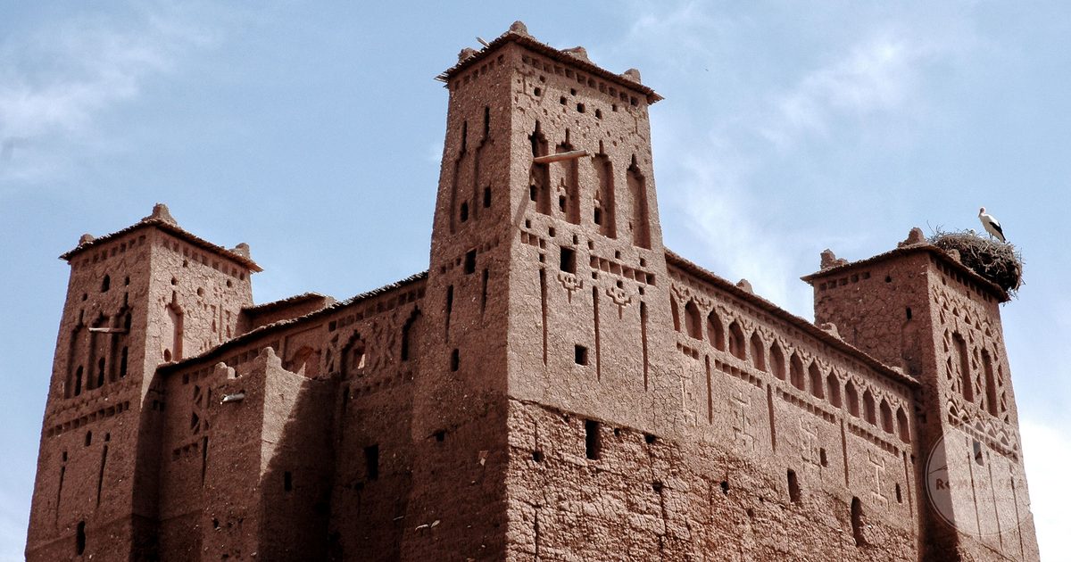 A traditional kasbah at Ouarzazate under a clear sky, Morocco