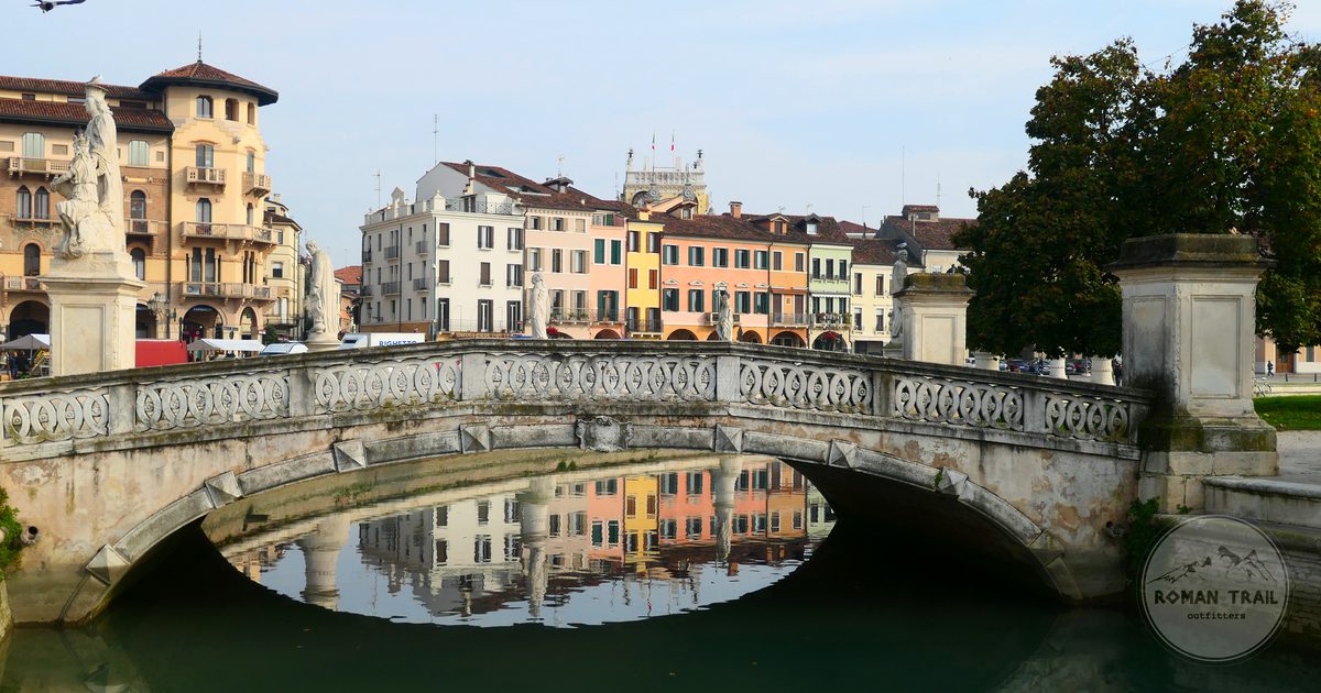 The Prato della Valle with its bridge and Venetian buildings, Padova, Italy