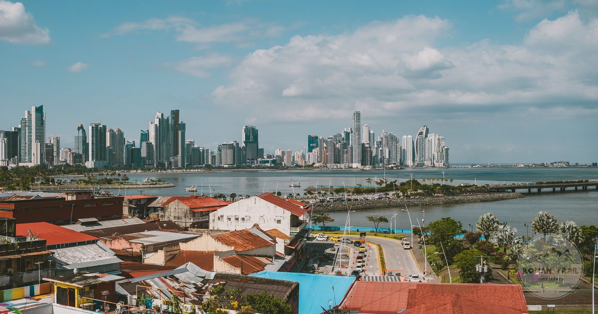 Panama City skyline with the historic Casco Viejo district, Panama