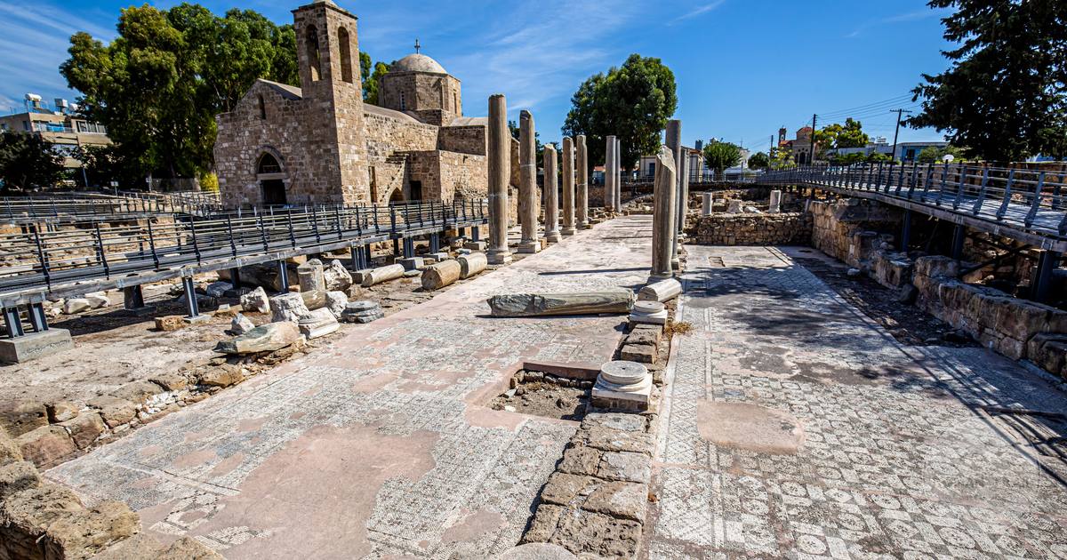 The church of Agia Kyriaki Chrysopolitissa among ancient ruins at Paphos, Cyprus