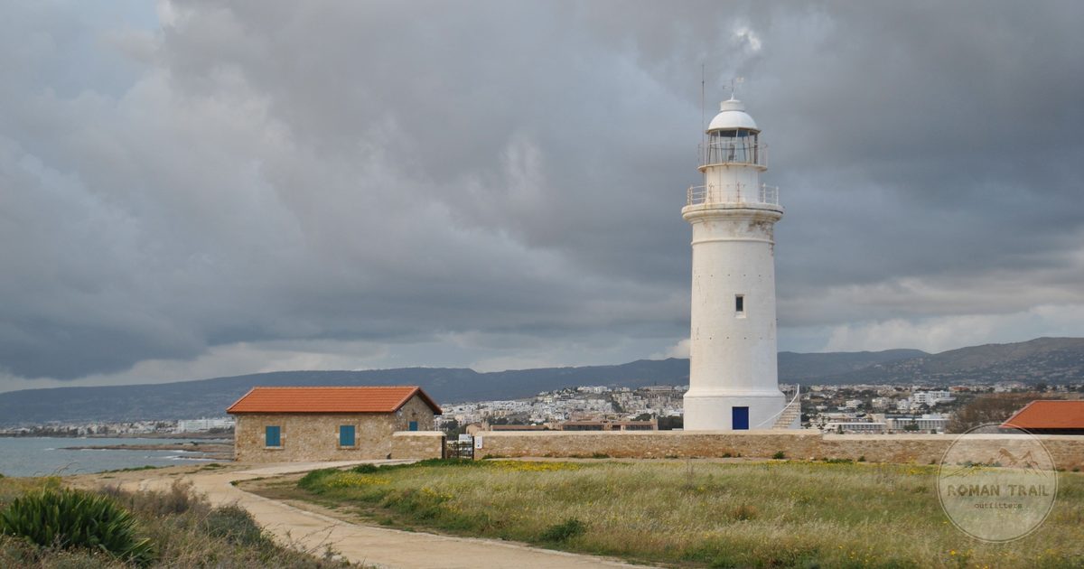 The lighthouse at Paphos, Cyprus, under cloudy skies