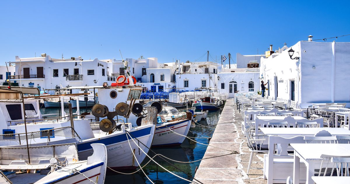 Traditional Greek architecture and boats at Paros, Greece