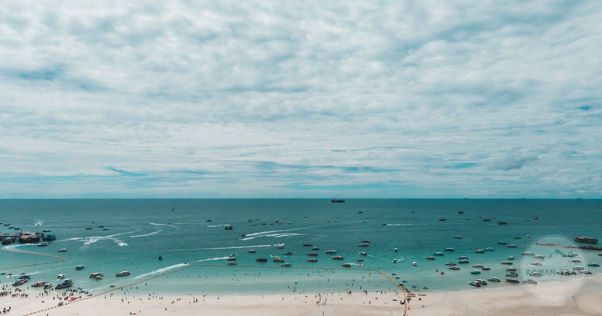 Aerial view of Pattaya Beach and its bay in Chon Buri, Thailand