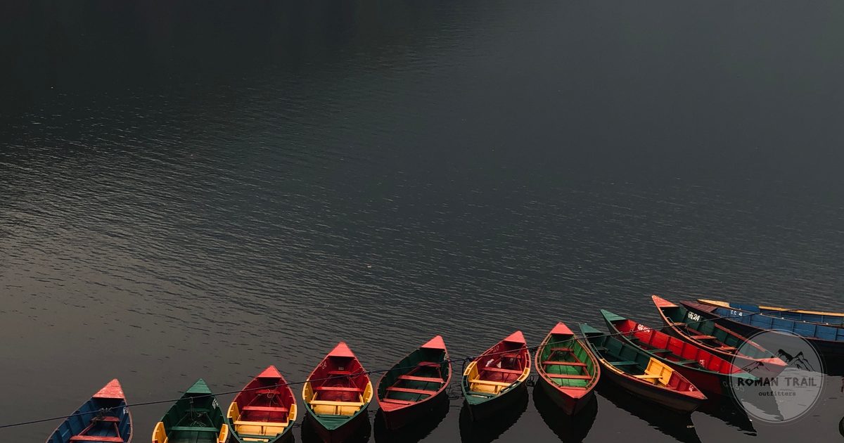 Wooden boats on Phewa Lake at Pokhara, Nepal