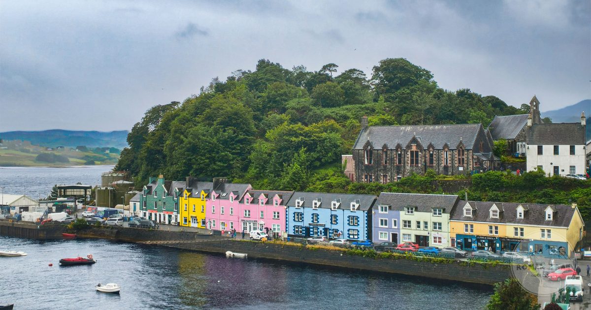 Colourful houses along Portree harbour on the Isle of Skye, Scotland