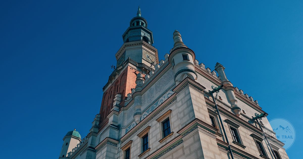 The renaissance town hall tower in Poznan against a clear sky, Poland
