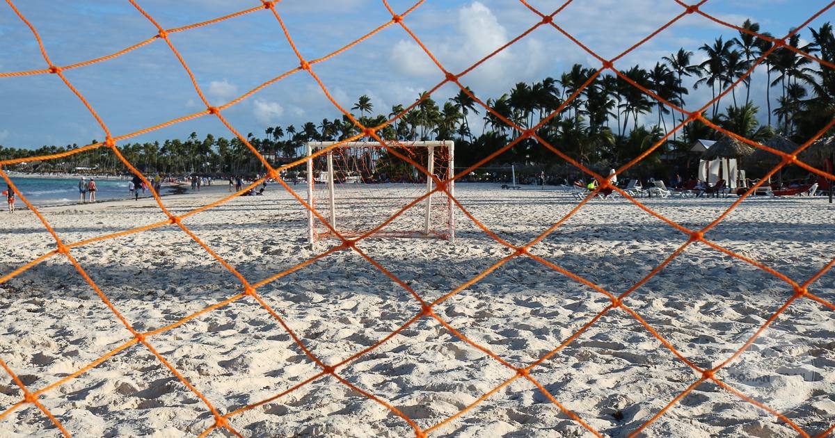 A football net on the sand at Punta Cana, Dominican Republic