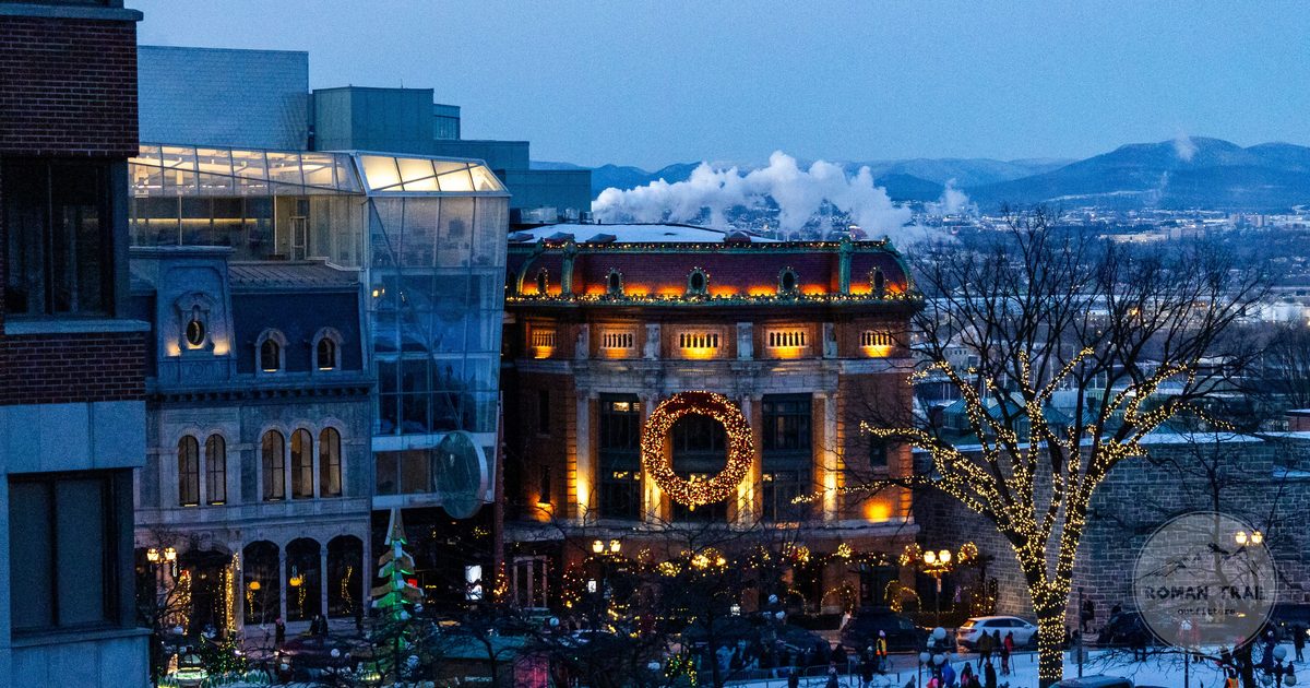 Winter evening lights in the Old Town of Quebec City, Canada