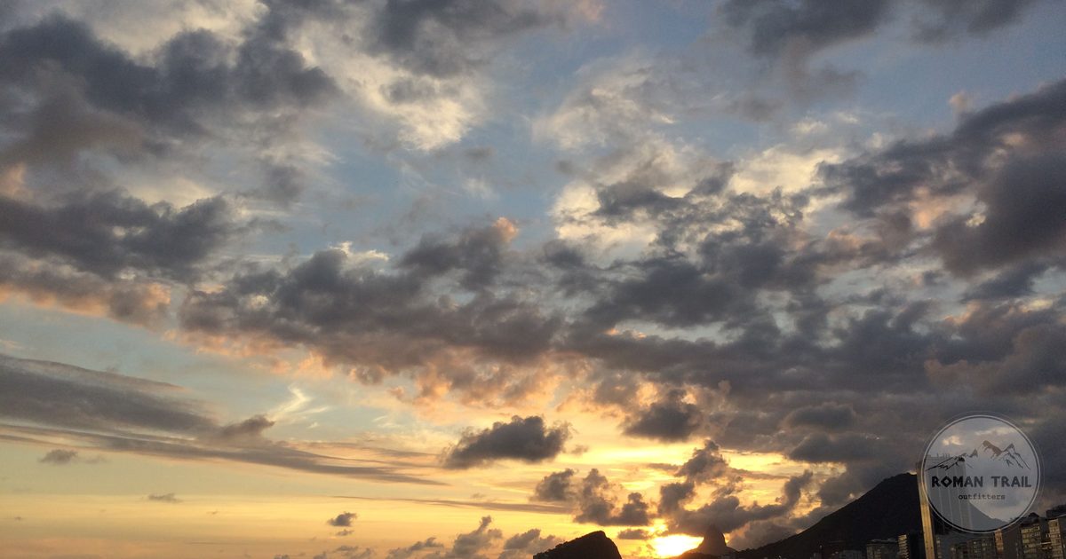 Sunset over Copacabana Beach in Rio de Janeiro, Brazil