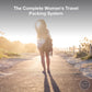 The Complete Women's Travel Packing System, woman traveling light at golden hour, Roman Trail Outfitters