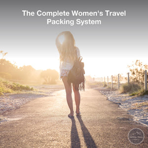 The Complete Women's Travel Packing System, woman traveling light at golden hour, Roman Trail Outfitters