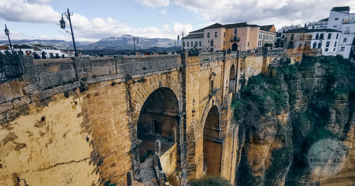 Aerial view of the Puente Nuevo bridge at Ronda, Andalusia, Spain